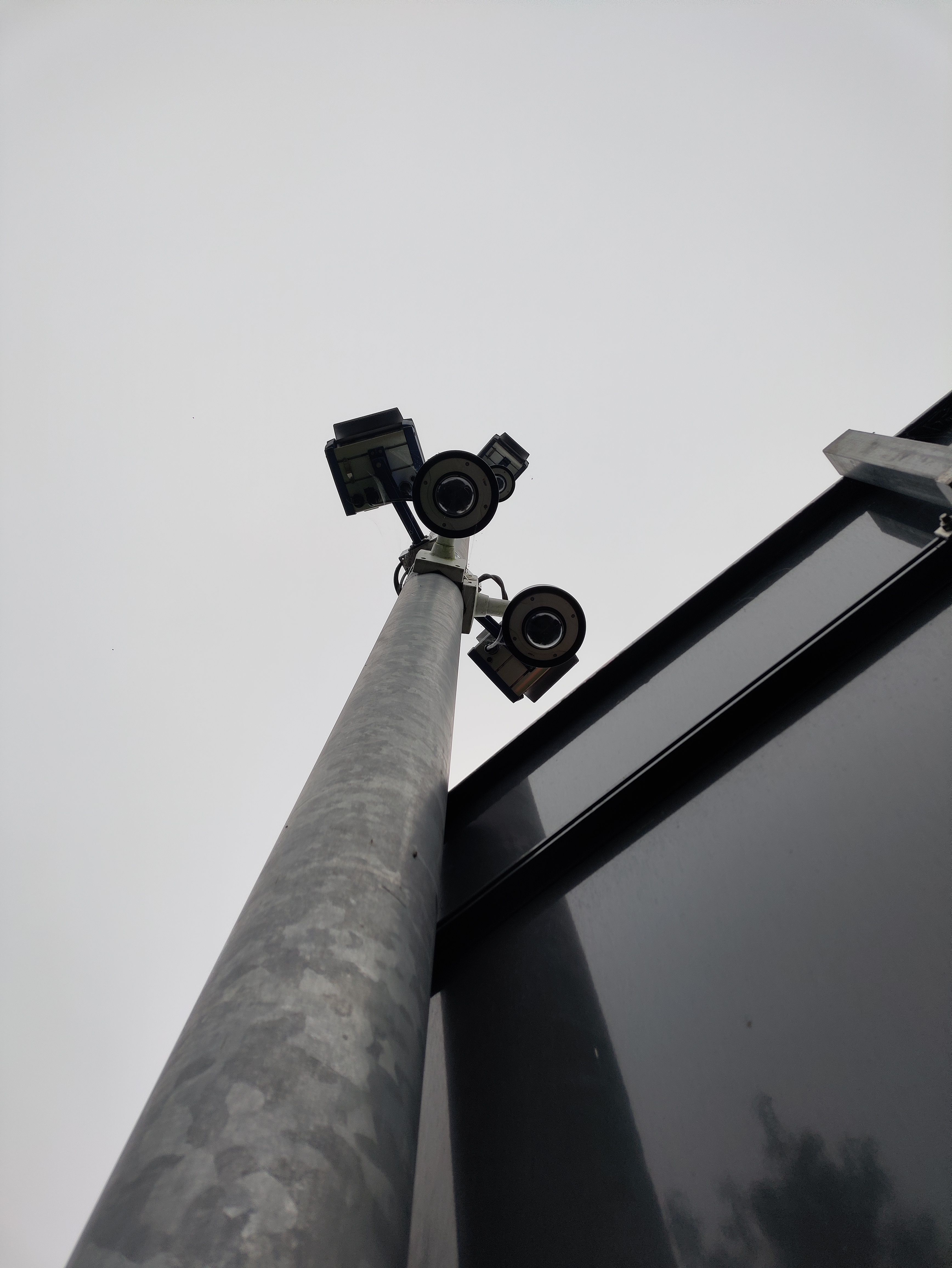 Cluster of CCTV cameras on a pole